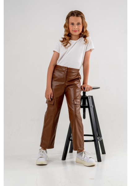 Kız Çocuk Kargo Cepli Deri Pantolon 2529