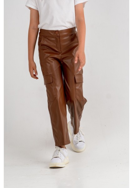 Kız Çocuk Kargo Cepli Deri Pantolon 2529 modelleri