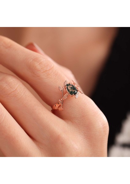Moss Agate Altın Yüzük Rose indirimleri