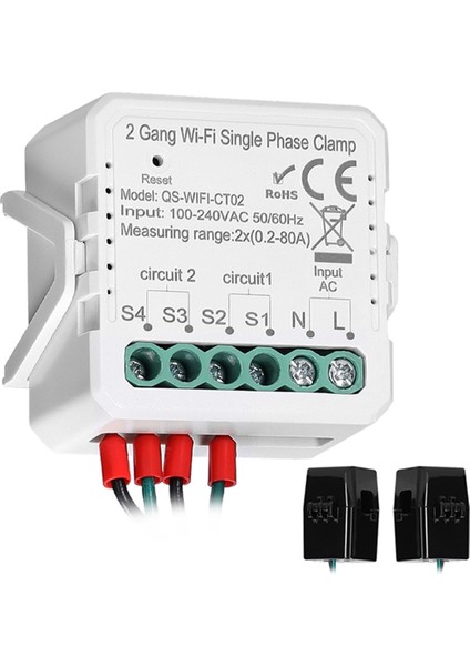 Tuya Wifi 2 Gang 80A Tek Fazlı Kelepçe Güneş Pv Iki Yönlü Enerji Ölçer (Yurt Dışından)
