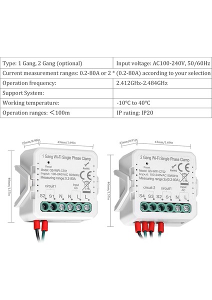 Tuya Wifi 80A Tek Fazlı Kelepçe Pv Çift Yönlü Enerji Ölçer, 1 Çete (Yurt Dışından)