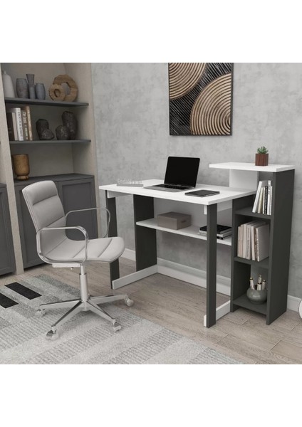 Home Enda Saye 5 Raflı Kitaplıklı Çalışma Masası Antrasit - Beyaz