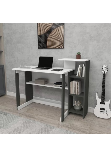 Home Enda Saye 5 Raflı Kitaplıklı Çalışma Masası Antrasit - Beyaz fiyatları
