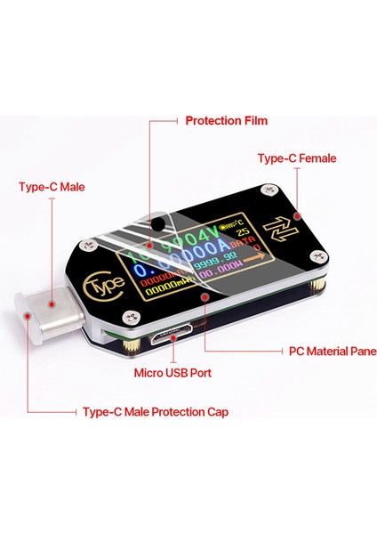 Rd TC66 Tip-C Pd Tetik USB Voltmetre Ampermetre Voltaj 2 Yollu (Yurt Dışından)