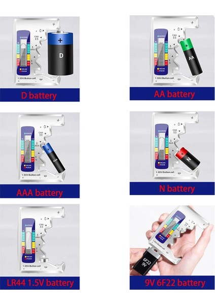 5 Adet Dijital Pil Test Cihazı LCD Ekran AA/AAA/9V/1.5V,B (Yurt Dışından)