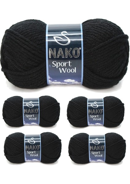 5 Adet Sport Wool Atkı Bere Ceket Yelek Örgü Ipi Yünü No: 217 Siyah