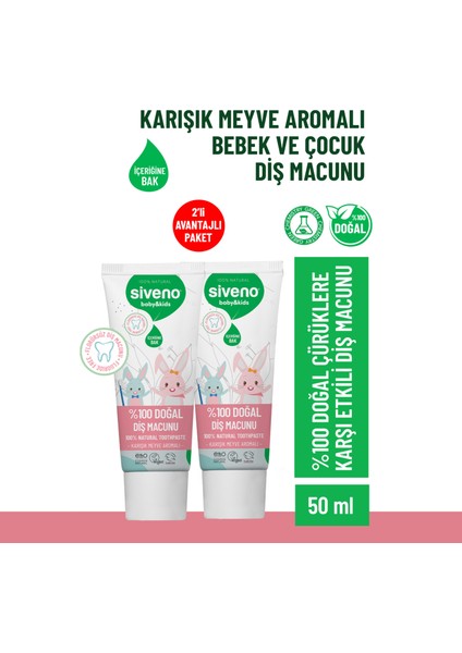 Doğal Diş Macunu Bebek ve Çocuk Için Karışık Meyve Aromalı Florürsüz 50 ml X2 Adet