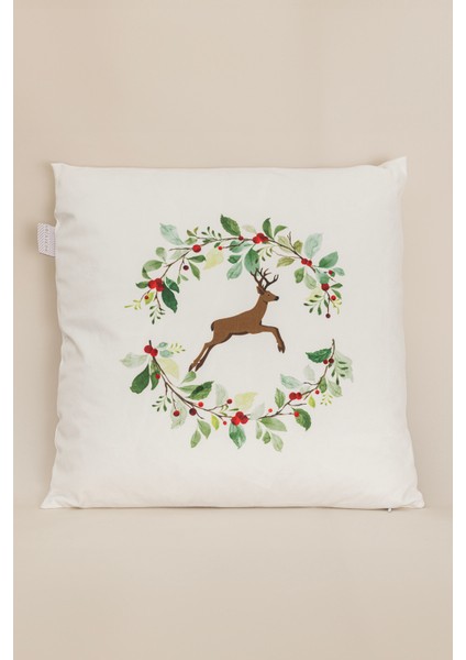 Charm Renkli Geyik Baskılı Beyaz Kırlent 43X43 35257A fiyatları