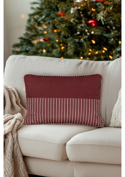 Charm Kırmızı Beyaz Şerit Baskılı Kırlent 40X60 35256A