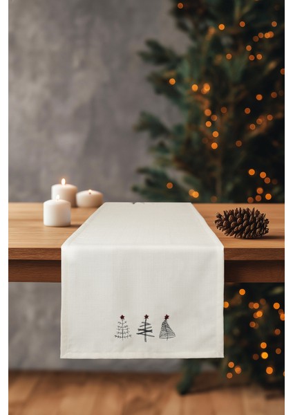Charm Özel Çam Ağacı Işlemeli Krem Runner 45X140 35262A