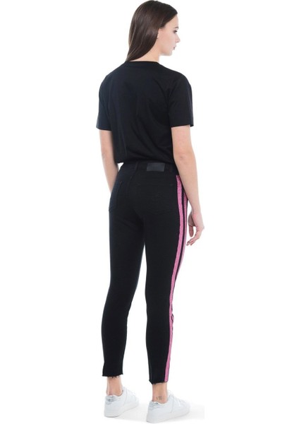 Sport Şeritli Kesik Paça Siyah Pamuklu Jean Pantolon fırsatları