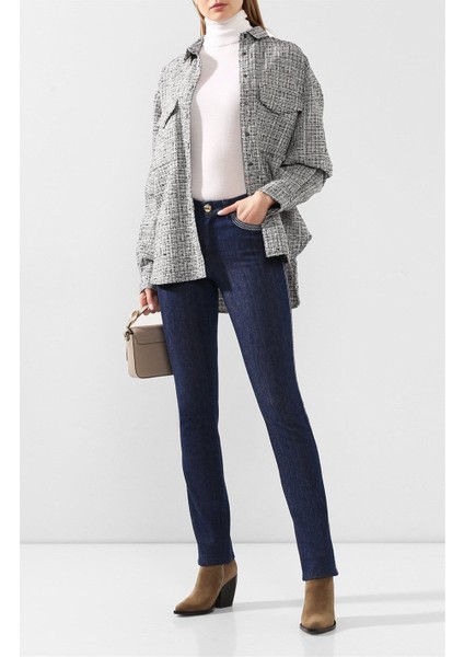 Şerit Detaylı Dar Kesim Lacivert Pamuklu Jean Pantolon