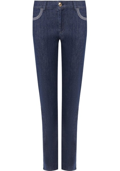 Şerit Detaylı Dar Kesim Lacivert Pamuklu Jean Pantolon fırsatları