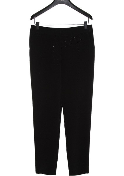 Taş Detaylı Dar Paça Siyah Ipek Pantolon