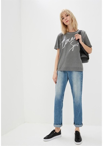 Sport Yazılı Bisiklet Yaka Gri Pamuk T-Shirt fiyatları