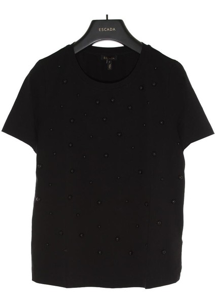 Boncuk Işlemeli Bisiklet Yaka Pamuklu T-Shirt fiyatları