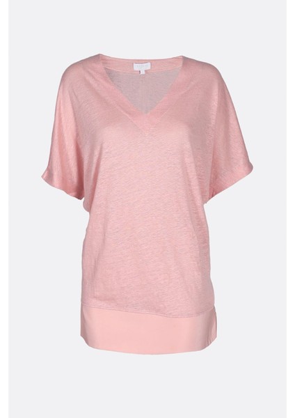 Sport V Yaka Düşük Kol Uzun Keten T-Shirt