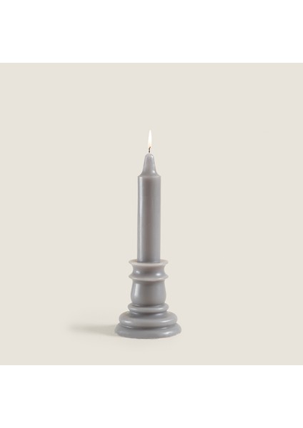 Flamme Kaideli Şamdan Mum Gri 20 cm Gri