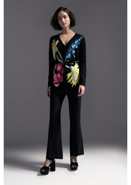 Ispanyol Paça Normal Bel Klasik Yün Pantolon