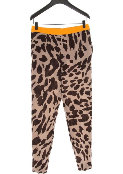 Leopar Desenli Cepli Vizon Ipek Pantolon