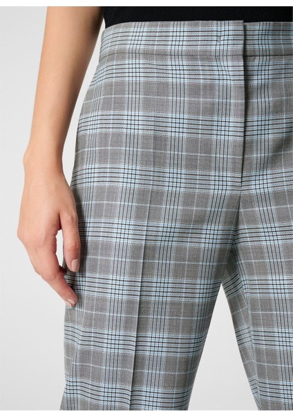 Kare Desenli Bol Paça Yüksek Bel Gri Yün ve Ipek Pantolon fiyatları