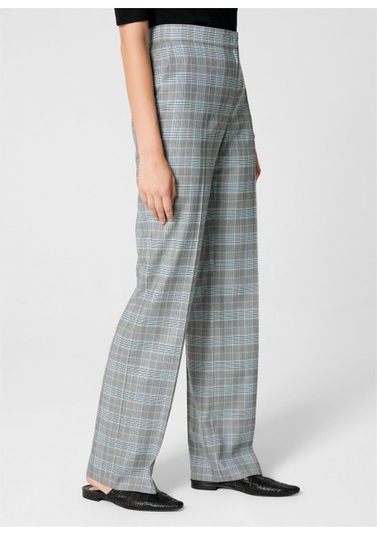 Kare Desenli Bol Paça Yüksek Bel Gri Yün ve Ipek Pantolon fırsatları