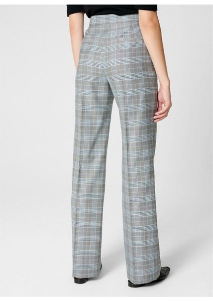 Kare Desenli Bol Paça Yüksek Bel Gri Yün ve Ipek Pantolon indirimleri
