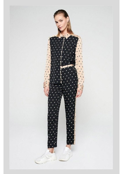 Sport Renk Bloklu Puantiye Desenli Yüksek Bel Pantolon