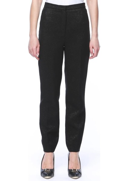 Yüksek Bel Simli Dar Paça Siyah Yün Pantolon fiyatları