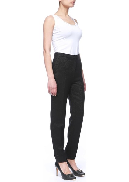 Yüksek Bel Simli Dar Paça Siyah Yün Pantolon modelleri