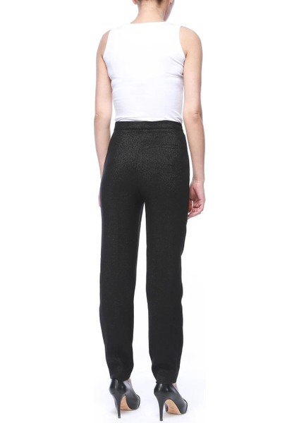 Yüksek Bel Simli Dar Paça Siyah Yün Pantolon fırsatları