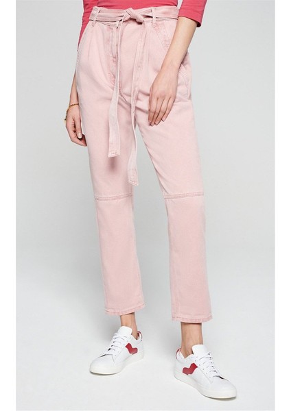 Sport Kemerli Yüksek Bel Cepli Pudra Pamuklu Pantolon fiyatları