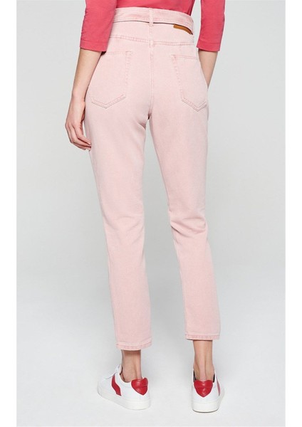 Sport Kemerli Yüksek Bel Cepli Pudra Pamuklu Pantolon modelleri