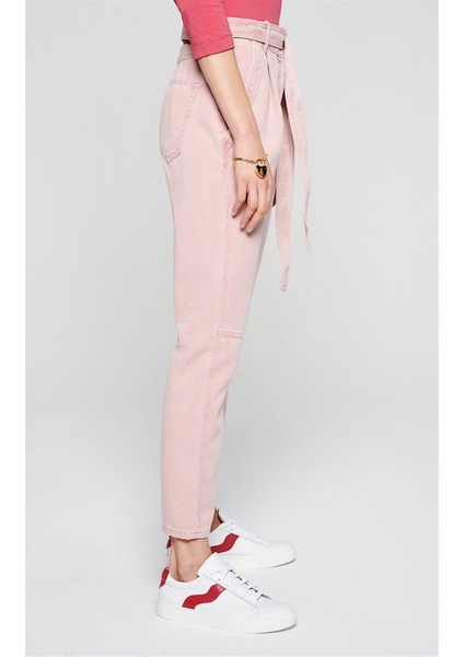 Sport Kemerli Yüksek Bel Cepli Pudra Pamuklu Pantolon fırsatları