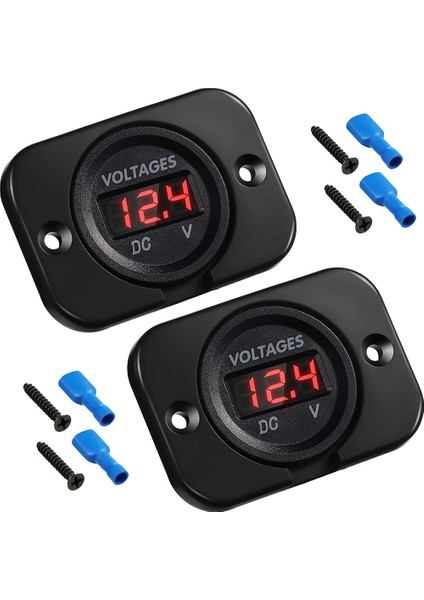 2 Adet LED Dijital Ekranlı ve Montaj Plakalı Araç Voltmetresi (Yurt Dışından)