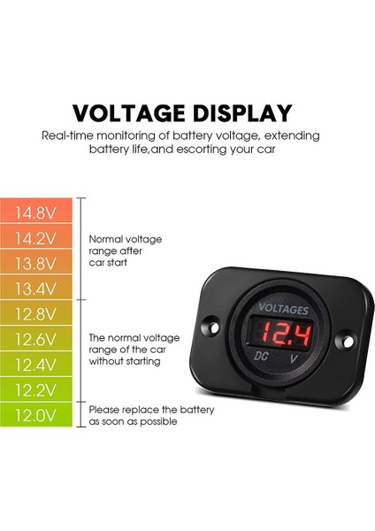 2 Adet LED Dijital Ekranlı ve Montaj Plakalı Araç Voltmetresi (Yurt Dışından) modelleri