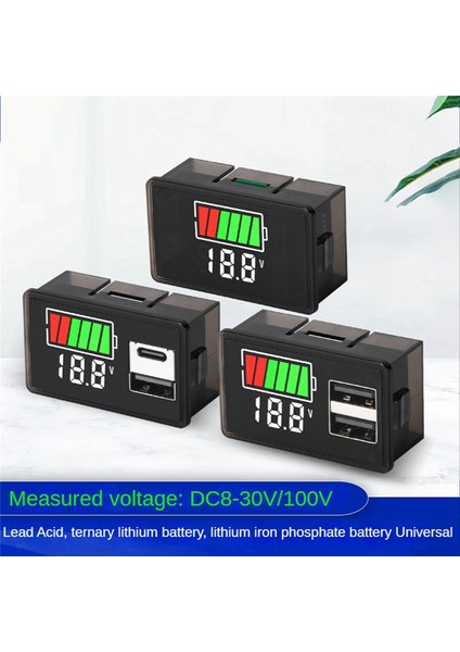 Pil Şarj Seviyesi Göstergesi, Usb+Type-C Dc 8-30V (Yurt Dışından)
