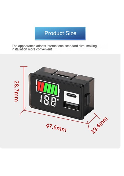 Pil Şarj Seviyesi Göstergesi, Usb+Type-C Dc 8-30V (Yurt Dışından)