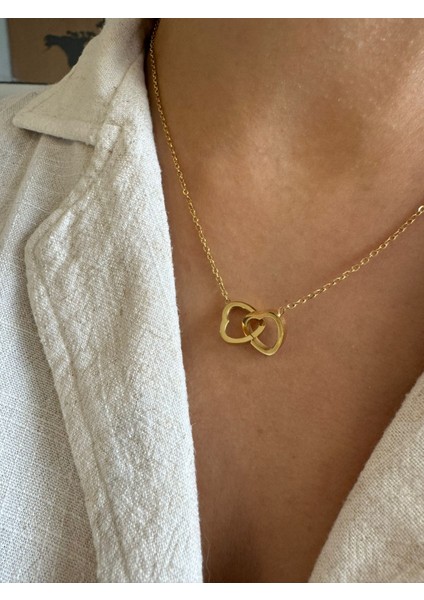 Paslanmaz Çelik Iç Içe Kalp Gold