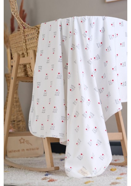 Çift Taraflı Interlok Bebek Battaniyesi %100 Pamuk 100 x 85 cm ( Kırmızı Kalp )