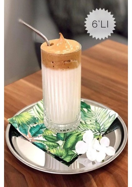 Gümüş Renk 6'lı Paslanmaz Çelik 21CM Yuvarlak Çay, Kahve, Pasta Servis Tepsisi Dekoratif Sunum Tepsisi