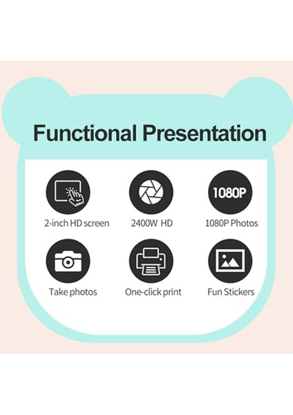 Çocuklar Için Şipşak Kamera, Çift Lens, Dijital Kamera, 1080P 2 Inç Ekran Termal Kağıt