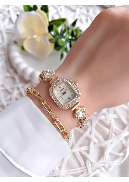 Özel Tasarım Taşlı Kasa ve Kordon Vintage Seri Kadın Kol Saati+ Bileklik Hediyeli CL8712.T1 fiyatları