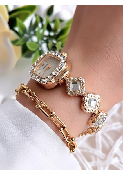 Özel Tasarım Taşlı Kasa ve Kordon Vintage Seri Kadın Kol Saati+ Bileklik Hediyeli CL8712.T1 modelleri