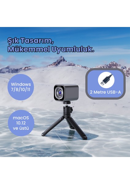 M2 4K 12MP F2.0 Adaptif Parlaklık Cmos Sensör Metal Kasa 70° Lens Açısı Webcam Kamerası Gümüş