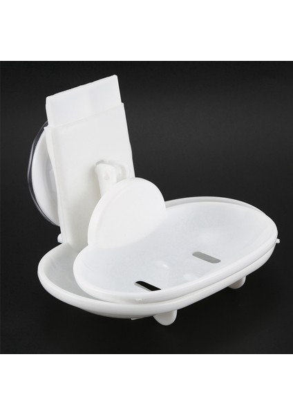 4x Çift Sabunluk Duş Banyo Için Güçlü Emiş Sabunluk Bardak Tepsisi (Beyaz) (Yurt Dışından)