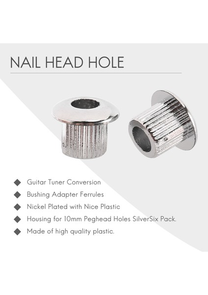 Gitar Tuner Dönüşüm Burçlar Adaptör Yüksükler Nikel Kaplama 10MM Peghead Delikler Için Güzel Plastik Kabuk ile Gümüş (Yurt Dışından)