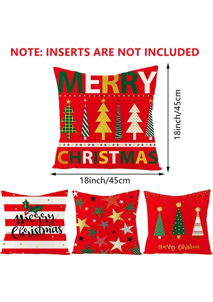 Noel Yastık Kılıfı 4'lü Keten Noel Yastık Kılıfı Seti (Yurt Dışından)