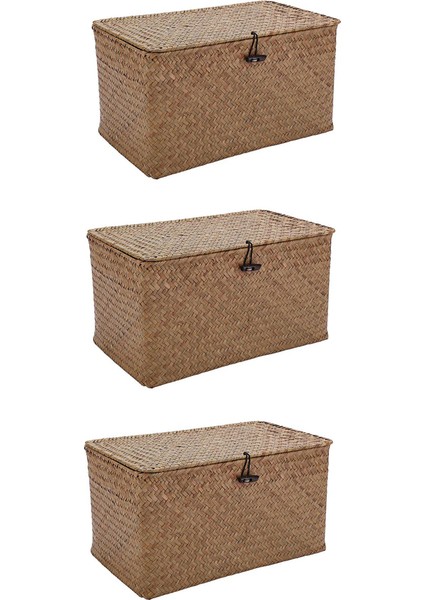 El Yapımı Hasır Dokuma Kapaklı Saklama Sepeti Deniz Çayırı(M) (Yurt Dışından)