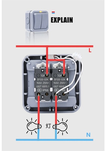 IP66 Duvar Elektrik Anahtarı 220V Işık Açık Kapalı Güvenlik Butonu (B) (Yurt Dışından)
